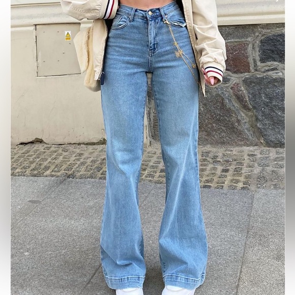 Fashion Nova Wide Leg Jeans - Medium Blue Wash - Picture 1 of 3